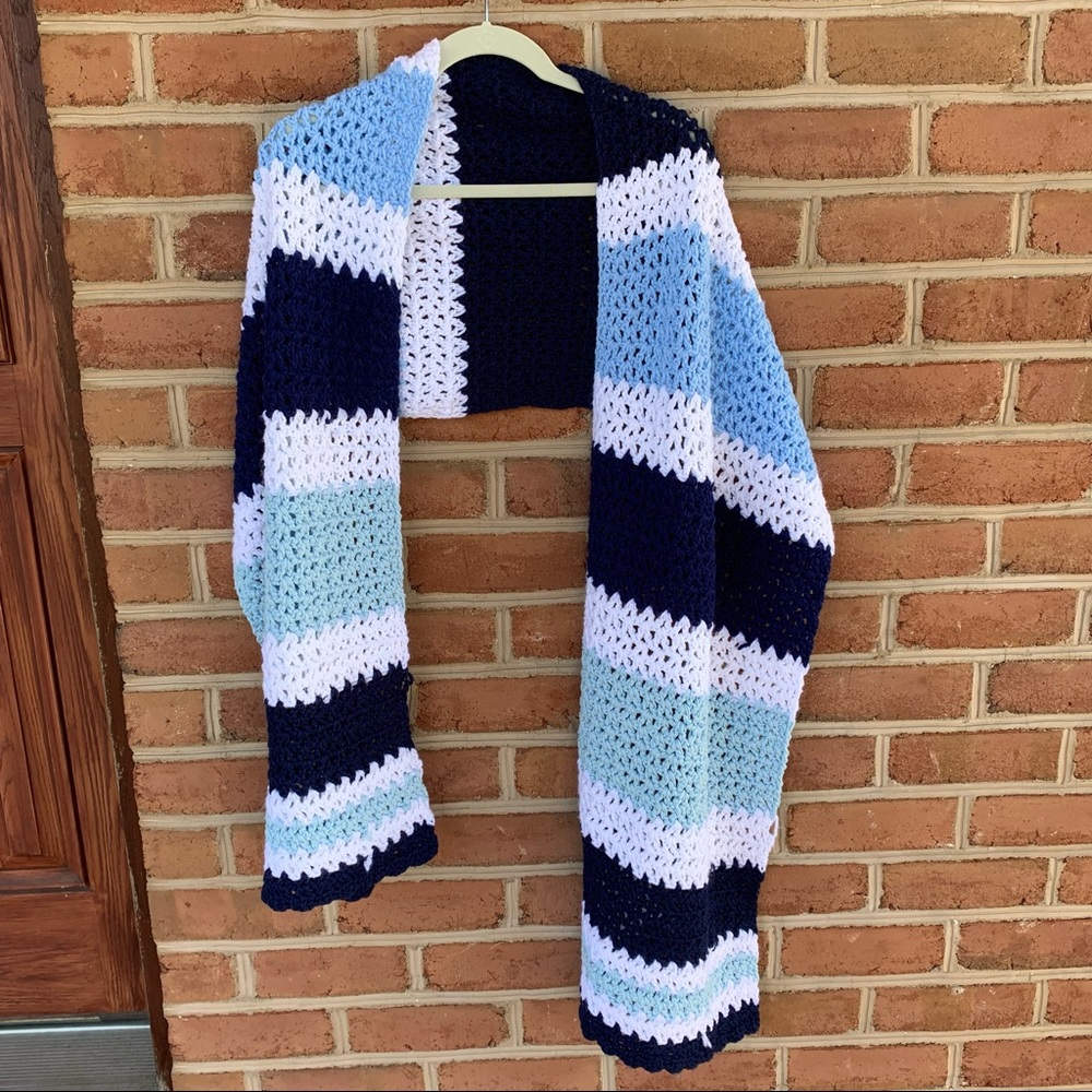 Handmade knit scarf or shawl. Brand new Beautiful shades of blue